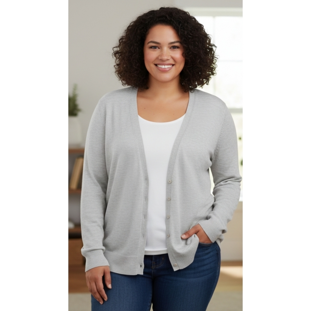 Old Navy Oatmeal Heathered V-Neck Buttoned Lightweight Cardigan Sweater Size XXL
